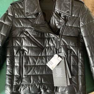 Leather puffer biker jacket